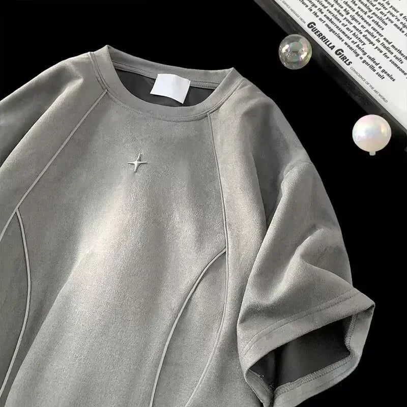 2024 verão americano ins nova camiseta masculina solta casual em torno do pescoço streetwear y2k design personalizado estilo casual topos