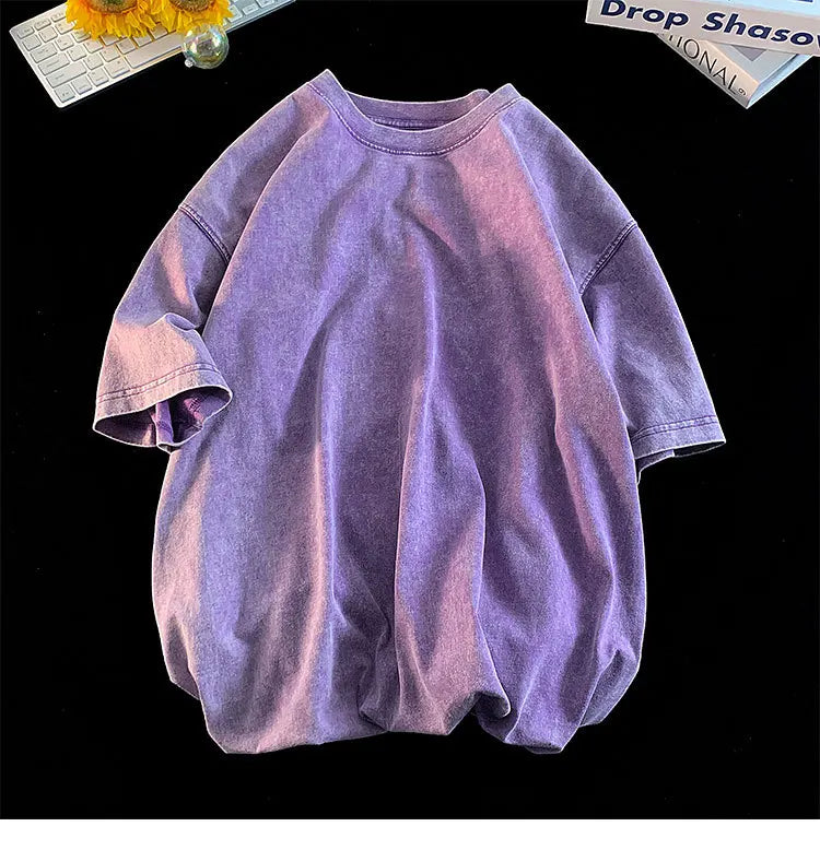 Qualidade oversized ácido lavado y2k t camisa masculina vintage camisetas streetwear lavagem mineral camisetas menino solto marca de luxo topos