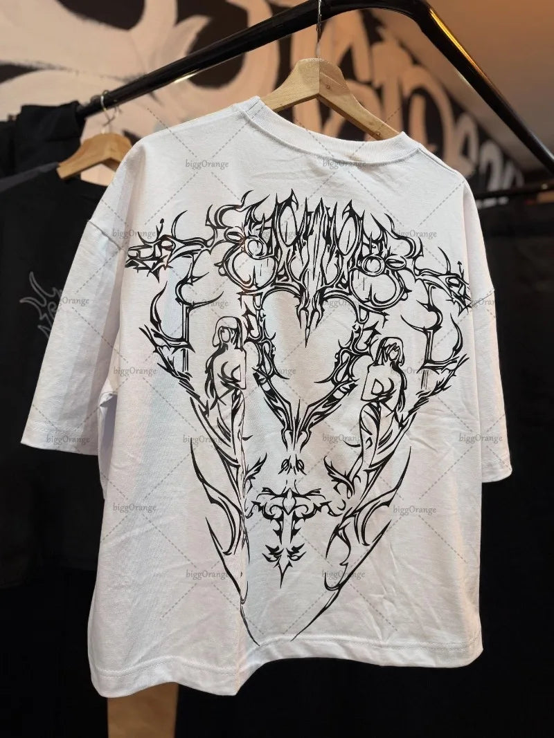 American street hip-hop retro listrado moda solta camiseta masculina verão novo harajuku y2k casual punk de manga curta feminino