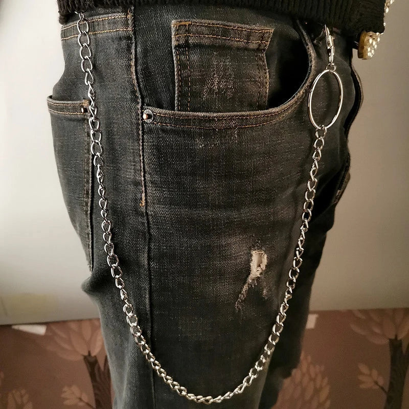 Cadeia Cinto de Metal Longo para Calças Punk Rock, Punk Gancho, Calça Cintura Link, Cadeia Carteira, Chaveiro Anel Clip, 1 Camada, 2 Camadas, 3 Camadas