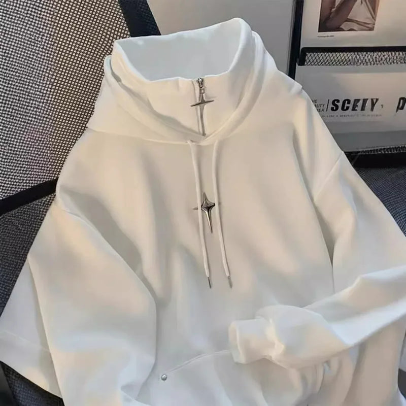 Casual gola alta moletom com capuz masculino primavera outono na moda desportivo estilo retro japonês jovem jaqueta aérea