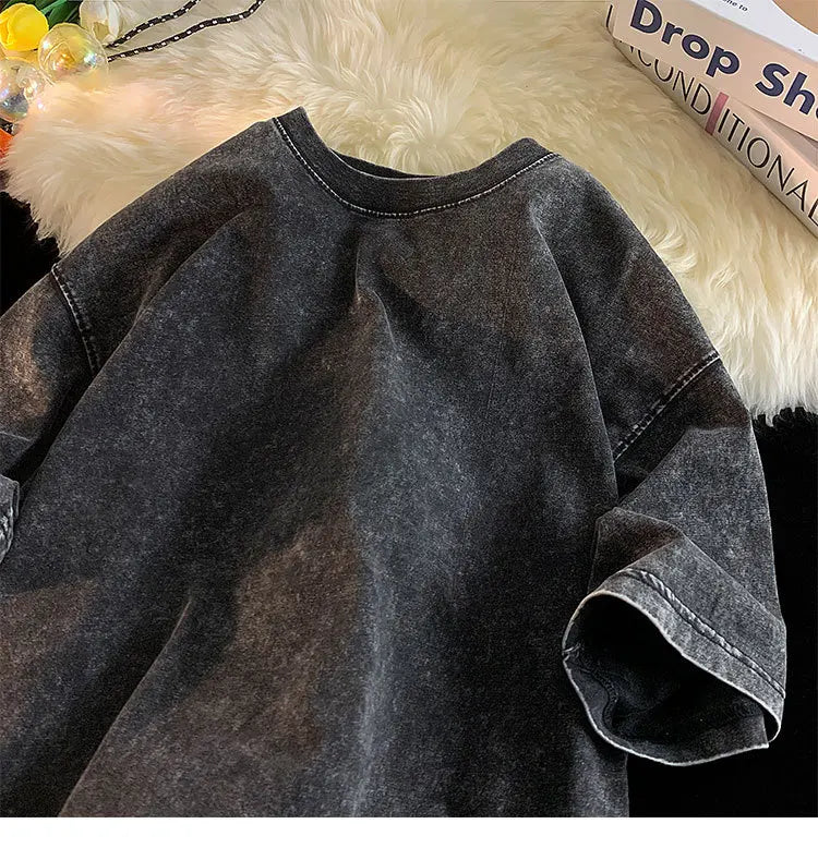 Qualidade oversized ácido lavado y2k t camisa masculina vintage camisetas streetwear lavagem mineral camisetas menino solto marca de luxo topos