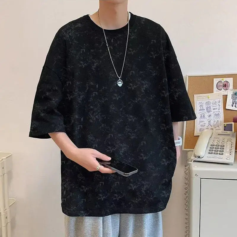 Camiseta masculina verão respirável tie dye em torno do pescoço t legal conforto verão casual topo novo tecido na moda 2025 venda quente moda