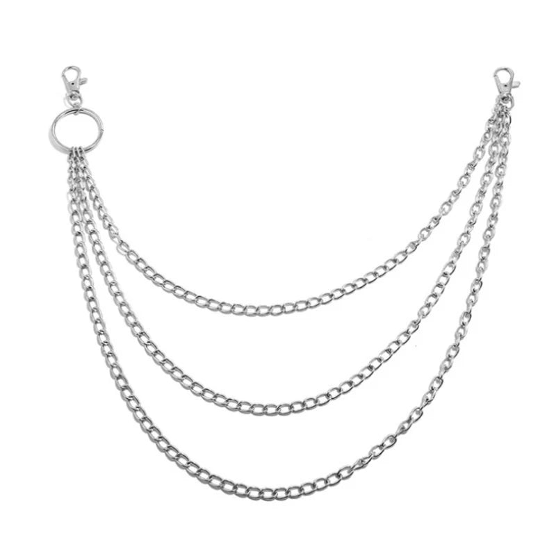 Cadeia Cinto de Metal Longo para Calças Punk Rock, Punk Gancho, Calça Cintura Link, Cadeia Carteira, Chaveiro Anel Clip, 1 Camada, 2 Camadas, 3 Camadas