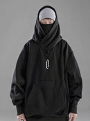 Moletom de gola alta bordado para homens japonês ninja hoodies outono hip hop velo bolso streetwear oversized y2k com capuz