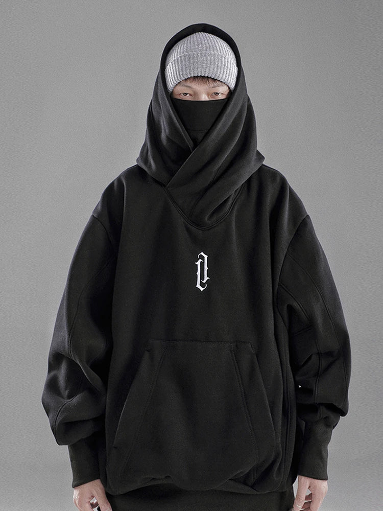 Moletom de gola alta bordado para homens japonês ninja hoodies outono hip hop velo bolso streetwear oversized y2k com capuz