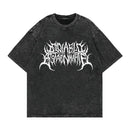 Camiseta punk vintage com lavagem solta, gráficos góticos, neutros, rua, moda antiga, masculina e feminina, casual