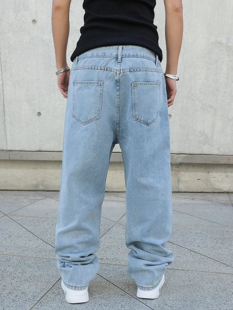 Primavera outono homens baggy jeans oversize em linha reta solta casual denim calças cor sólida streetwear moda y2k calças de perna larga
