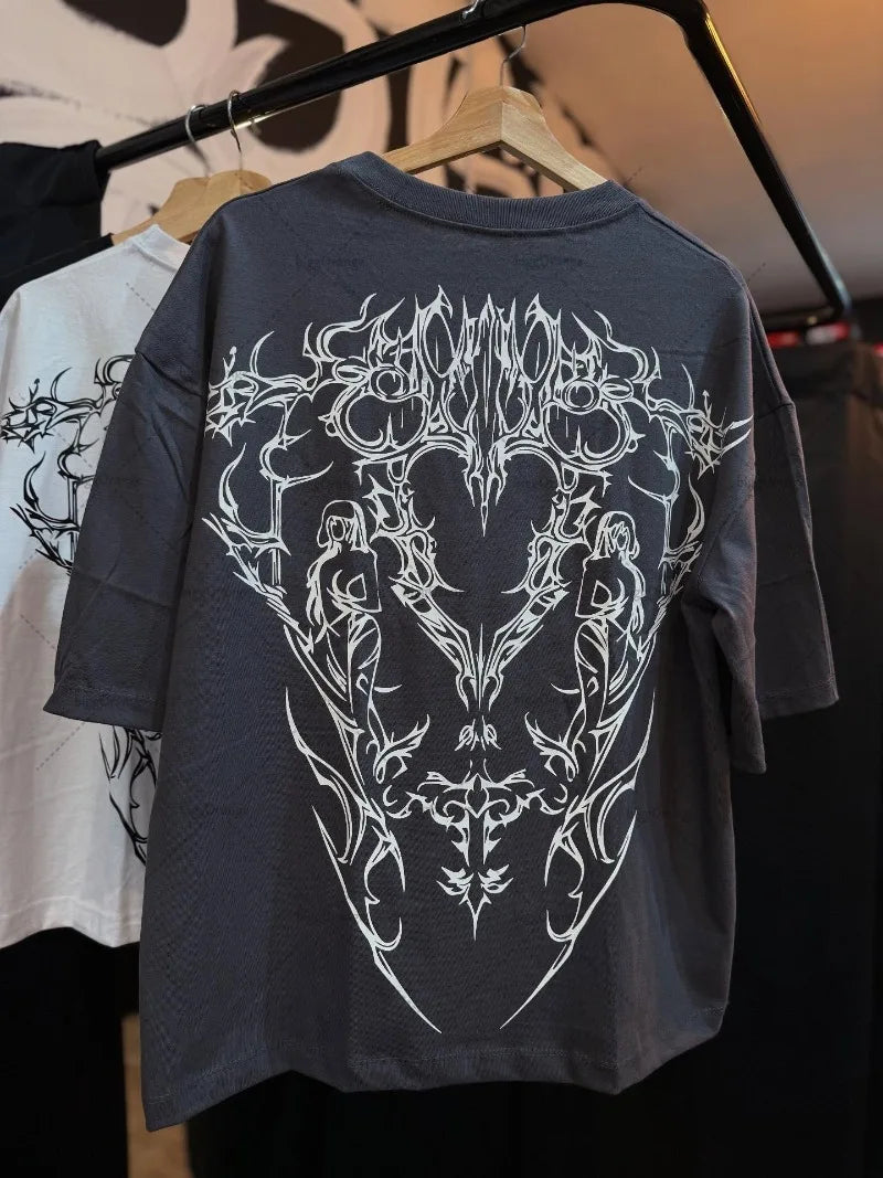 American street hip-hop retro listrado moda solta camiseta masculina verão novo harajuku y2k casual punk de manga curta feminino