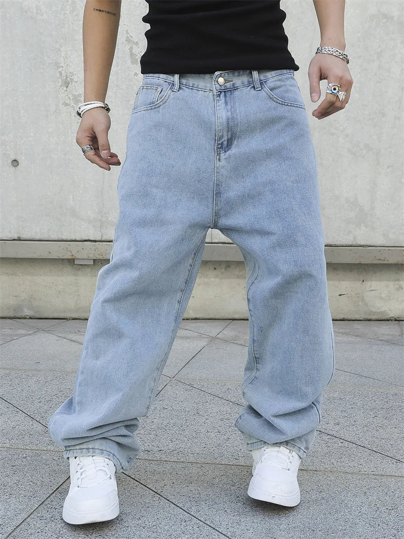 Primavera outono homens baggy jeans oversize em linha reta solta casual denim calças cor sólida streetwear moda y2k calças de perna larga