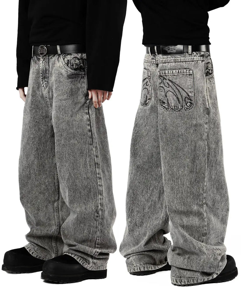 90s retro rua bordado jeans masculino r & b cor sólida solta calças retas feminino y2k harajuku hip hop estilo punk jeans masculino