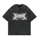 Camiseta punk vintage com lavagem solta, gráficos góticos, neutros, rua, moda antiga, masculina e feminina, casual