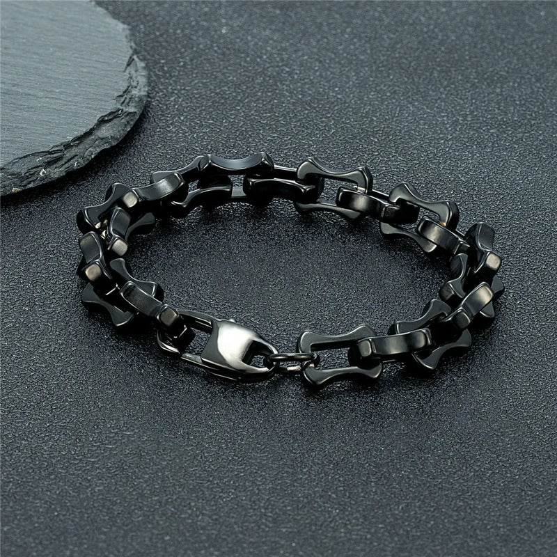Mkendn locomotiva vintage oxidado preto quilha elo de corrente pulseira masculina punk aço inoxidável motocicleta pulseiras jóias masculinas