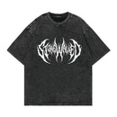 Camiseta punk vintage com lavagem solta, gráficos góticos, neutros, rua, moda antiga, masculina e feminina, casual