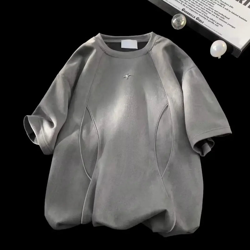 2024 verão americano ins nova camiseta masculina solta casual em torno do pescoço streetwear y2k design personalizado estilo casual topos