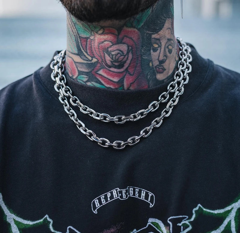 8mm grosso chanfrado cabo link corrente colar de aço inoxidável grunge jóias punk gótico colar presente para ele