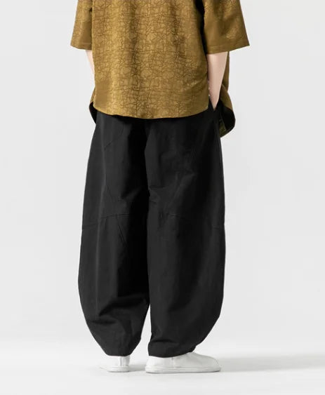 Primavera masculina solta harem calças de linho chinês oversize sweatpants alta qualidade casual marca masculina harem calças