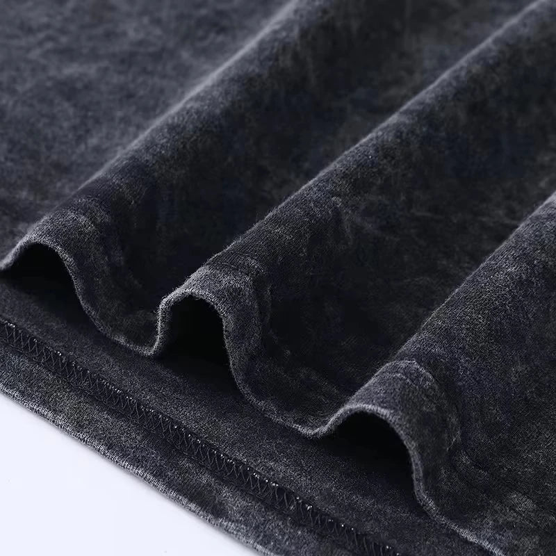 Camiseta punk vintage com lavagem solta, gráficos góticos, neutros, rua, moda antiga, masculina e feminina, casual