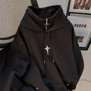 Casual gola alta moletom com capuz masculino primavera outono na moda desportivo estilo retro japonês jovem jaqueta aérea