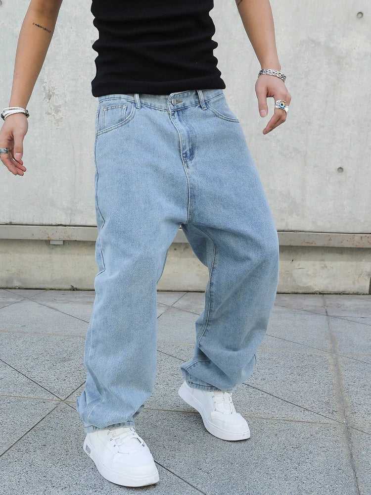 Primavera outono homens baggy jeans oversize em linha reta solta casual denim calças cor sólida streetwear moda y2k calças de perna larga