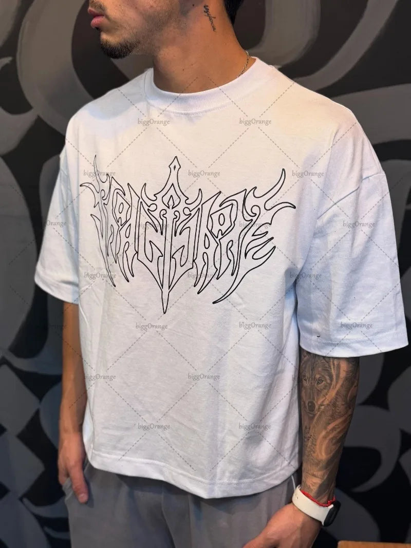 American street hip-hop retro listrado moda solta camiseta masculina verão novo harajuku y2k casual punk de manga curta feminino