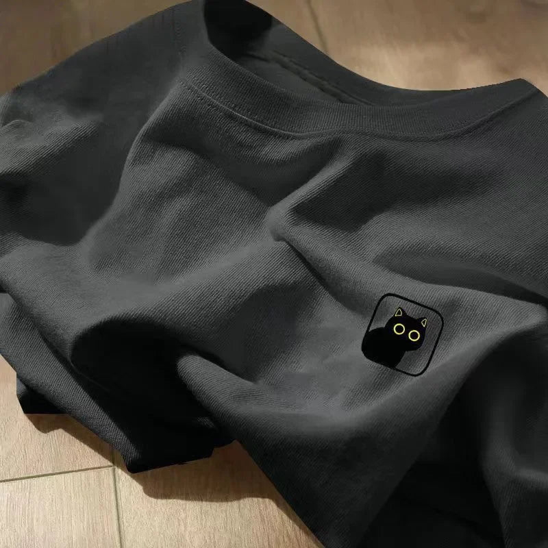 Camiseta de algodão solta com gola redonda para homens, marca pura da moda, vestuário esportivo, top branco, roupas casuais de casal, mangas curtas