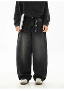 HANLU 2025 Primavera Novo! Jeans masculinos retrô lavados grandes, calças curvas com estrutura dividida da marca moderna, soltas e elegantes