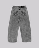 90s retro rua bordado jeans masculino r & b cor sólida solta calças retas feminino y2k harajuku hip hop estilo punk jeans masculino