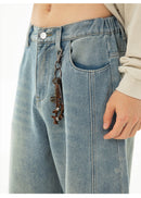 HANLU 2025 Primavera Novo! Jeans masculinos retrô lavados grandes, calças curvas com estrutura dividida da marca moderna, soltas e elegantes