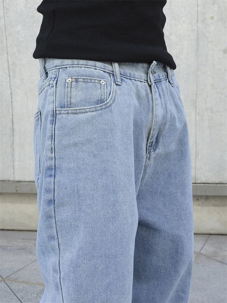 Primavera outono homens baggy jeans oversize em linha reta solta casual denim calças cor sólida streetwear moda y2k calças de perna larga