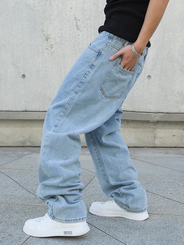 Primavera outono homens baggy jeans oversize em linha reta solta casual denim calças cor sólida streetwear moda y2k calças de perna larga