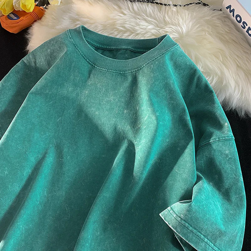 Qualidade oversized ácido lavado y2k t camisa masculina vintage camisetas streetwear lavagem mineral camisetas menino solto marca de luxo topos