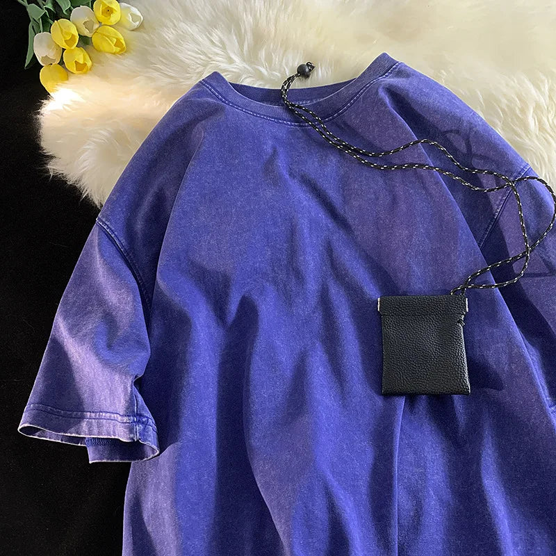 Qualidade oversized ácido lavado y2k t camisa masculina vintage camisetas streetwear lavagem mineral camisetas menino solto marca de luxo topos