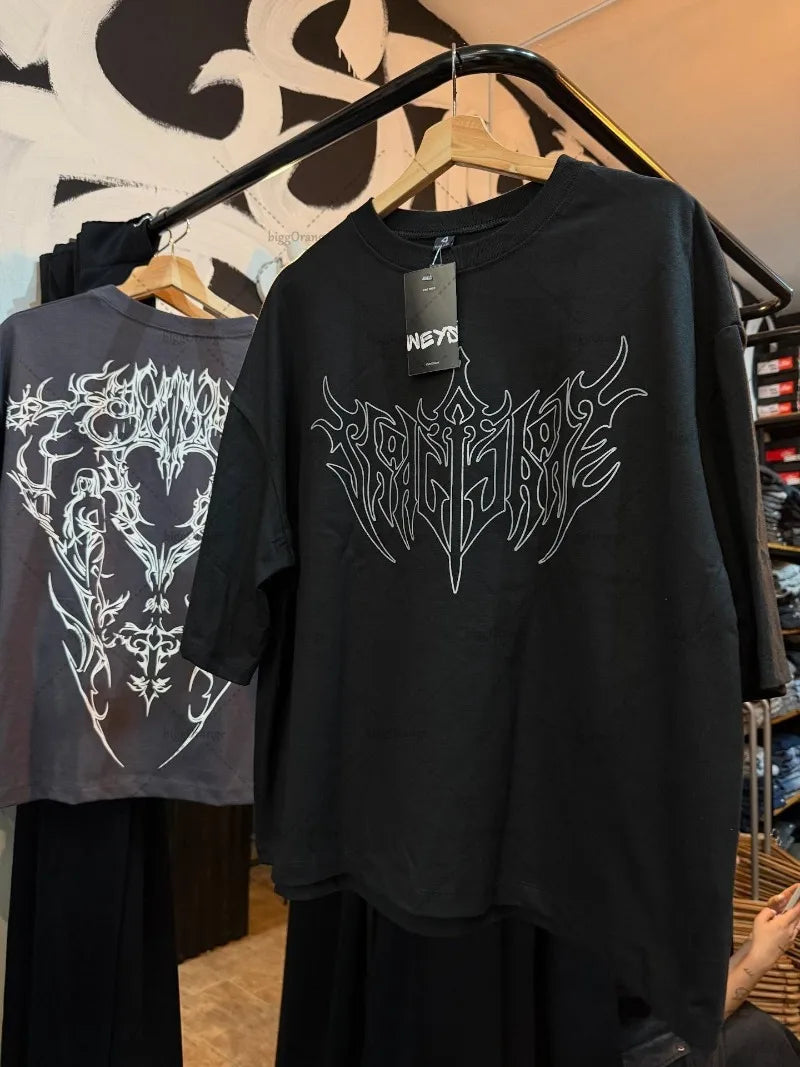 American street hip-hop retro listrado moda solta camiseta masculina verão novo harajuku y2k casual punk de manga curta feminino