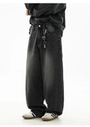 HANLU 2025 Primavera Novo! Jeans masculinos retrô lavados grandes, calças curvas com estrutura dividida da marca moderna, soltas e elegantes