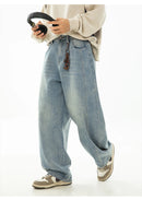 HANLU 2025 Primavera Novo! Jeans masculinos retrô lavados grandes, calças curvas com estrutura dividida da marca moderna, soltas e elegantes