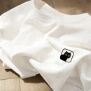 Camiseta de algodão solta com gola redonda para homens, marca pura da moda, vestuário esportivo, top branco, roupas casuais de casal, mangas curtas