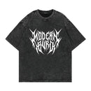 Camiseta punk vintage com lavagem solta, gráficos góticos, neutros, rua, moda antiga, masculina e feminina, casual