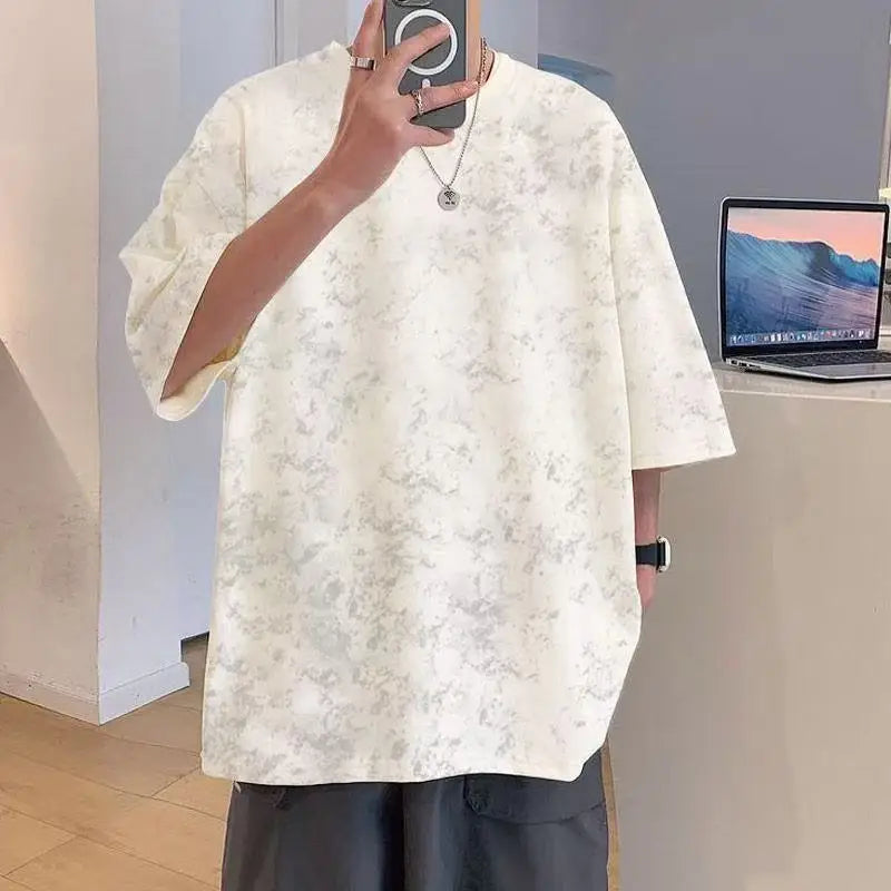 Camiseta masculina verão respirável tie dye em torno do pescoço t legal conforto verão casual topo novo tecido na moda 2025 venda quente moda