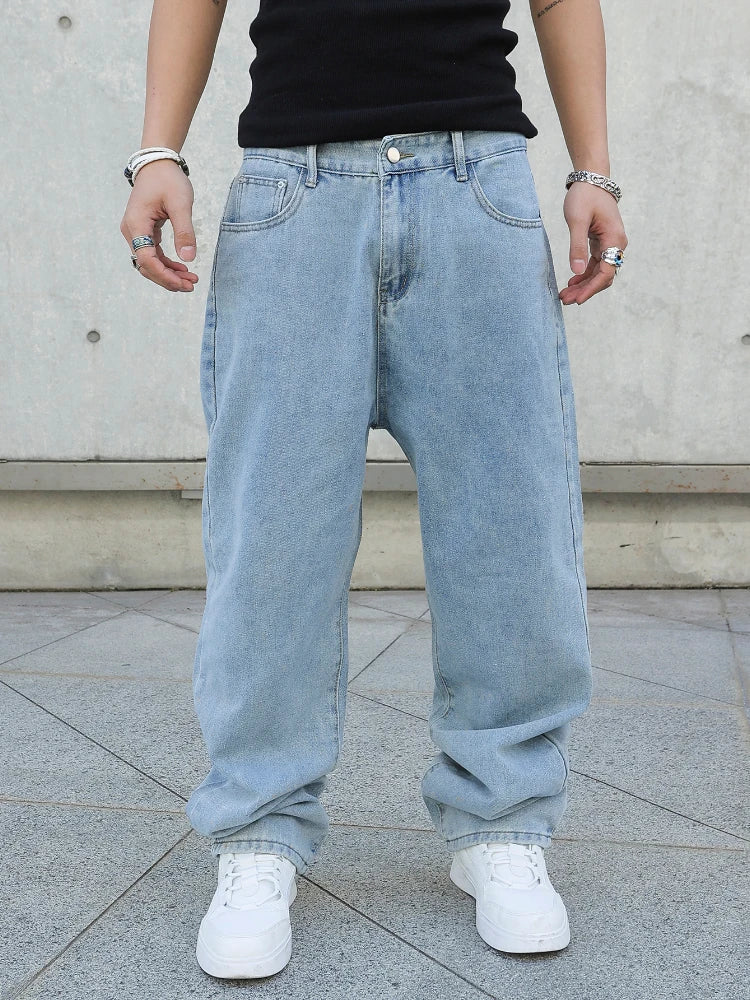 Primavera outono homens baggy jeans oversize em linha reta solta casual denim calças cor sólida streetwear moda y2k calças de perna larga