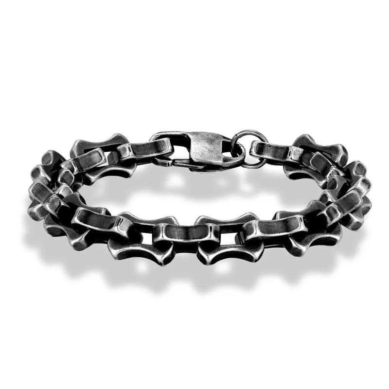 Mkendn locomotiva vintage oxidado preto quilha elo de corrente pulseira masculina punk aço inoxidável motocicleta pulseiras jóias masculinas