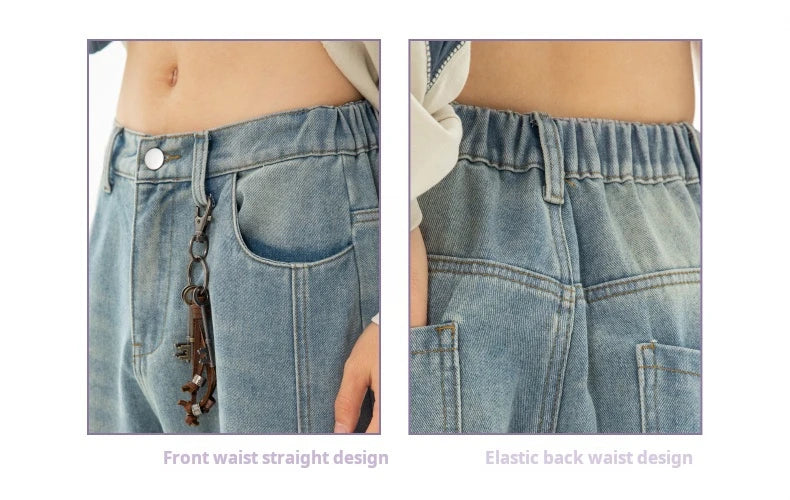 HANLU 2025 Primavera Novo! Jeans masculinos retrô lavados grandes, calças curvas com estrutura dividida da marca moderna, soltas e elegantes