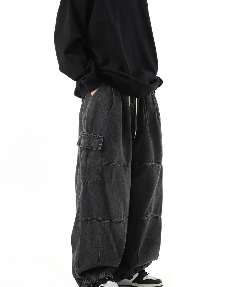 Preto baggy carga calças de brim dos homens casuais perna larga calças de jogging oversize vintage em linha reta solta calças de brim de trabalho conforto macio