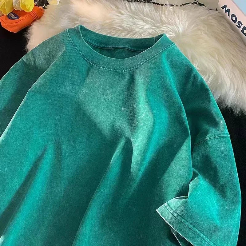 Camiseta vintage masculina de grandes dimensões, camiseta de manga curta para homens, camiseta de algodão rosa, camiseta grande y2k