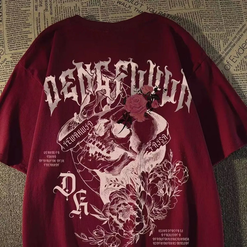 Moda europeia e americana nova moda masculina verão crânio anjo impressão micro elástico respirável em torno do pescoço camiseta ao ar livre cidade alta s