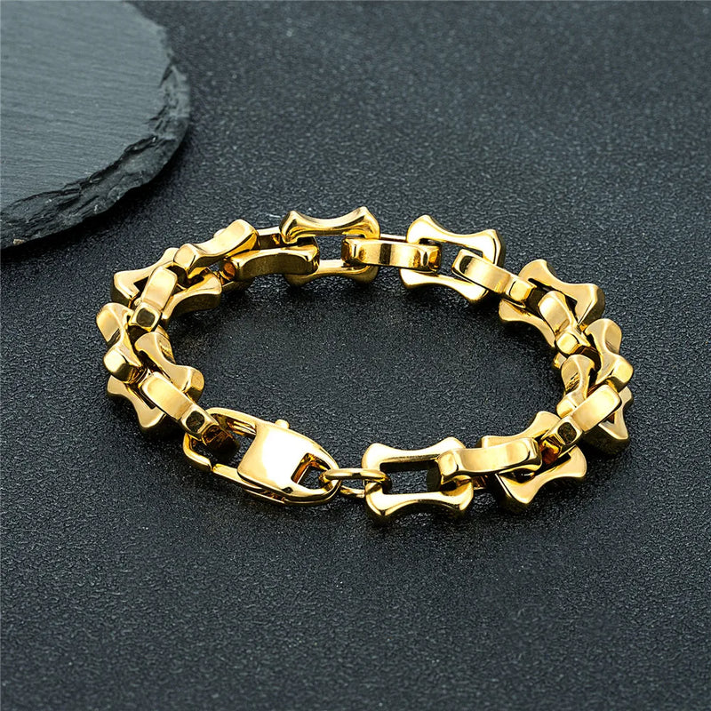 Mkendn locomotiva vintage oxidado preto quilha elo de corrente pulseira masculina punk aço inoxidável motocicleta pulseiras jóias masculinas