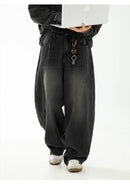 HANLU 2025 Primavera Novo! Jeans masculinos retrô lavados grandes, calças curvas com estrutura dividida da marca moderna, soltas e elegantes