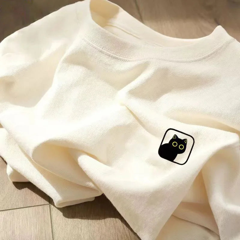 Camiseta de algodão solta com gola redonda para homens, marca pura da moda, vestuário esportivo, top branco, roupas casuais de casal, mangas curtas