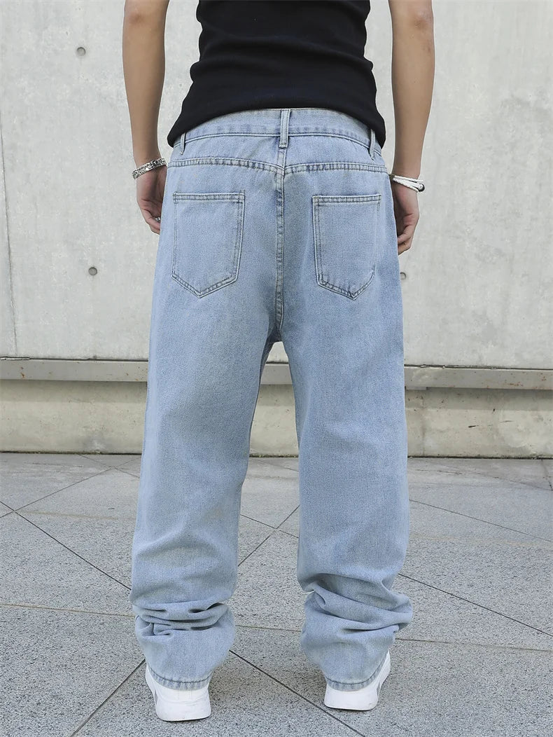 Primavera outono homens baggy jeans oversize em linha reta solta casual denim calças cor sólida streetwear moda y2k calças de perna larga
