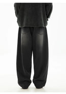 HANLU 2025 Primavera Novo! Jeans masculinos retrô lavados grandes, calças curvas com estrutura dividida da marca moderna, soltas e elegantes